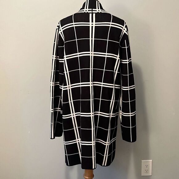 Premise Studio Women's Black White Plaid Open Front Knitted Cardigan Size XL - Picture 4 of 8
